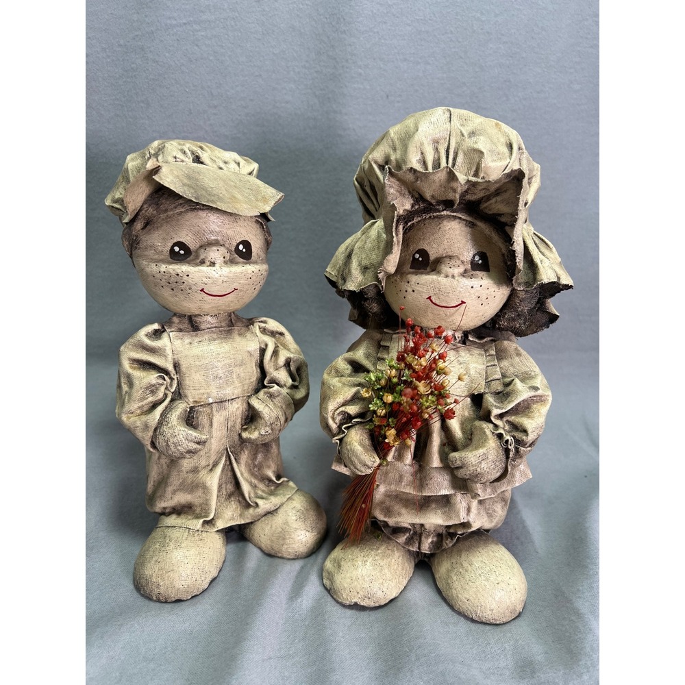 Vintage Dip 'N Drape Folk Art Dolls Paper Mache Sepia Toned 1970s Handmade Craft